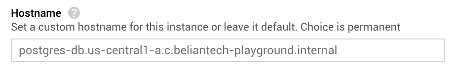 Note the instance internal hostname