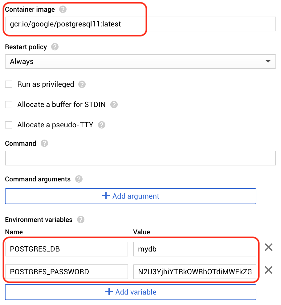 Set the image and environment variables
